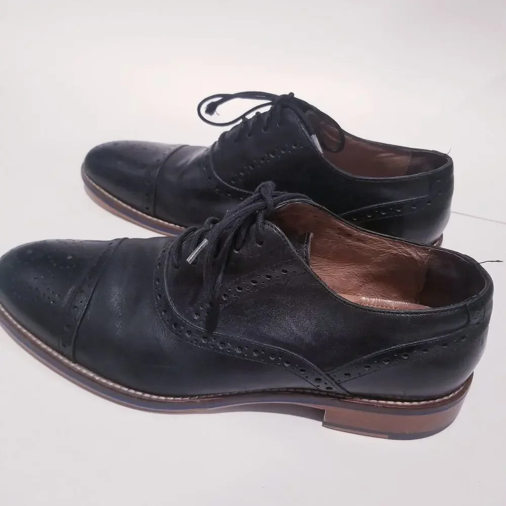 Johnston & Murphy Black Leather Cap Toe Oxford Shoes